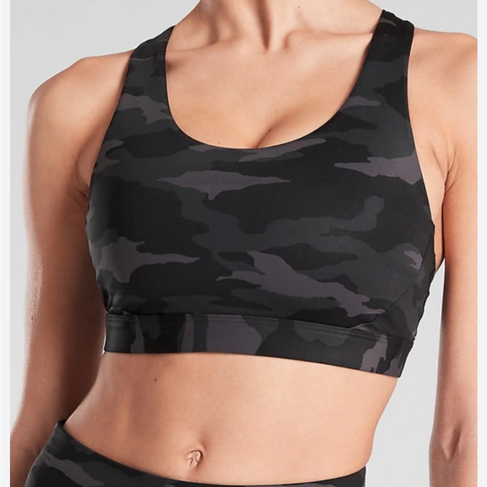 New Athleta Ultimate Printed Sports Bra Black‎ Camo 1X D-DD Comfort Breathable